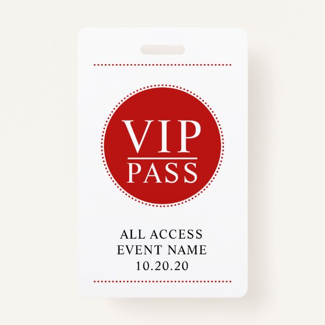 VIP All Access Event Simple Red White Ausweis (Vorderseite)