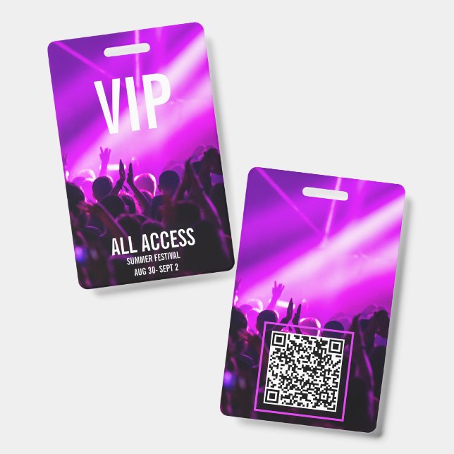 VIP All Access Festival Abzeichen QR Code Ausweis (Vorder- & Rückseite)