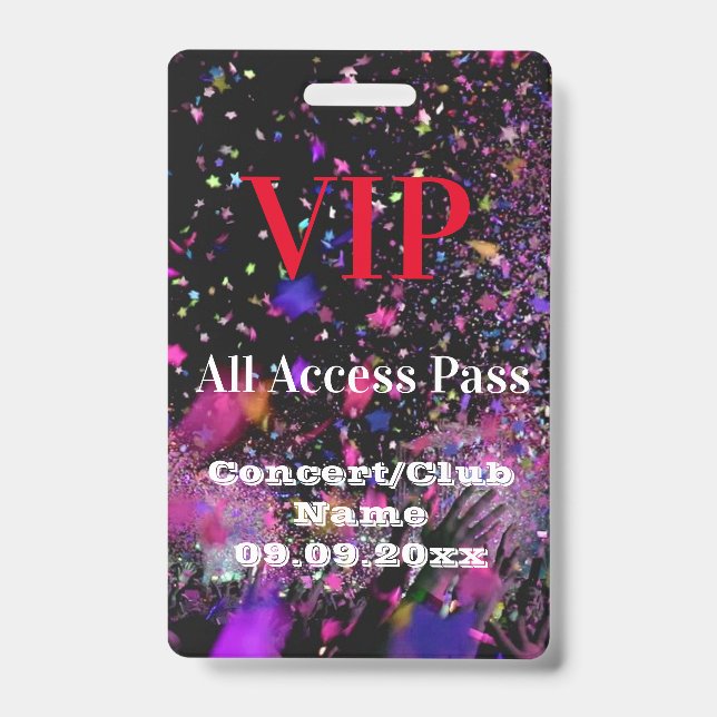 VIP All Access Name Concept Club Party Red  Ausweis (Vorderseite)