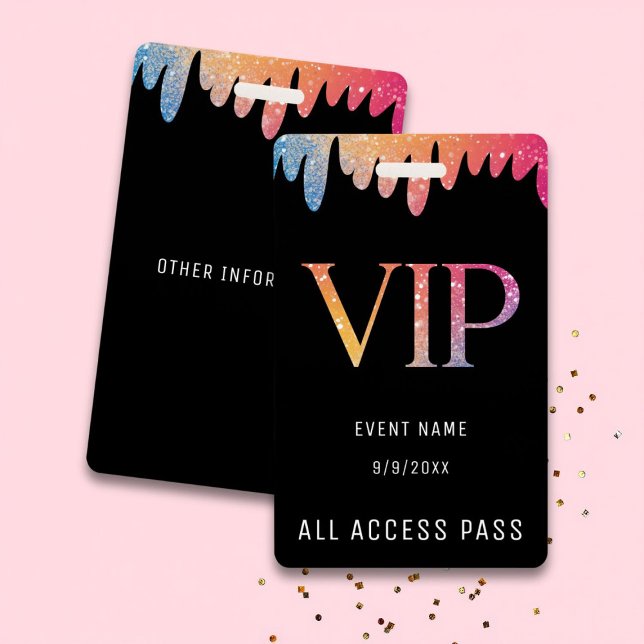 VIP All Access Pass Black Modern Glitzer Ausweis (Von Creator hochgeladen)