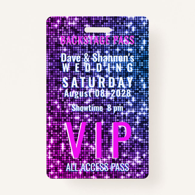 VIP-Backstage-Pass für Hochzeitstisch Ausweis (Vorderseite)