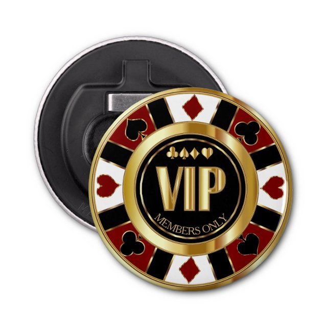 VIP Casino Poker Chip Las Vegas - Rot / Gold Flaschenöffner (Vorderseite)