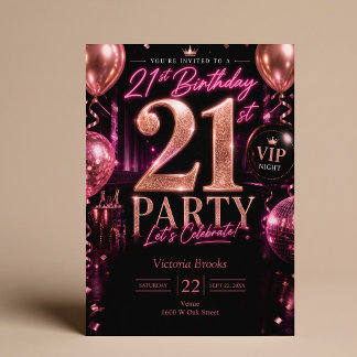 VIP Club Nacht 21. Pink Black Geburtstagsfeier Einladung