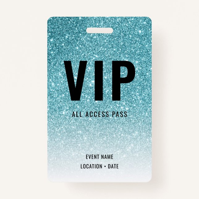 VIP Custom Event oder Concert Blue Glitzer Ausweis (Vorderseite)