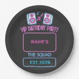 VIP Geburtstagsfeier Neon Squad Personalisierter G Pappteller