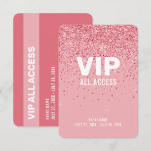 VIP-ID-Karte mit rosa Glitter und All-Access 3,5" Einladung