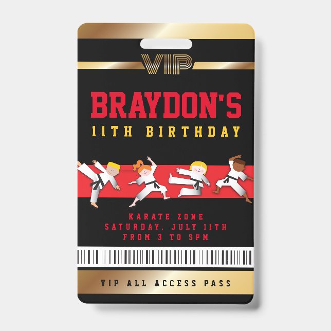 VIP Karate Birthday ALL ACCESS Gold Pass Abzeichen Ausweis (Vorderseite)