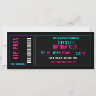 VIP-Konzert-Ticket-Einladung zum Geburtstag | Neon Einladung