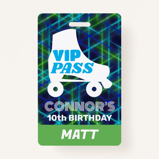 VIP Party Pass Boy Roller Skaten Birthday Lanyard Ausweis (Vorderseite)