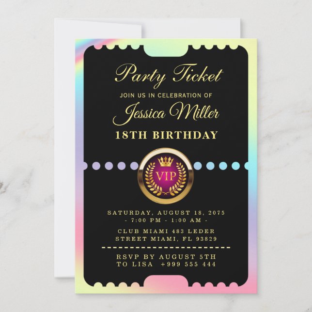 VIP-Party-Ticket-Geburtstagseinladung Einladung (Vorderseite)