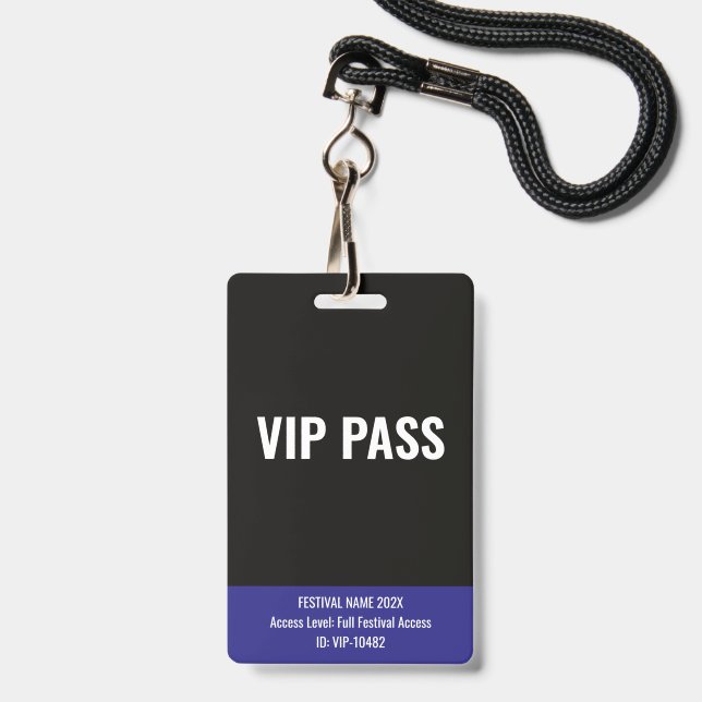 VIP-Pass Backstage Musikfestival Blau Ausweis (Vorderseite mit Lanyard)