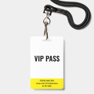 VIP-Pass Backstage Musikfestival Weiß Ausweis