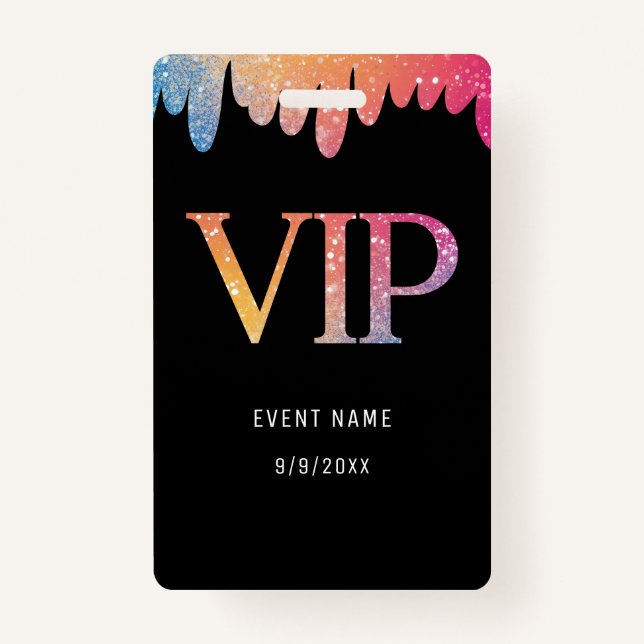 VIP Pass Black Modern Glitzer Ausweis (Vorderseite)