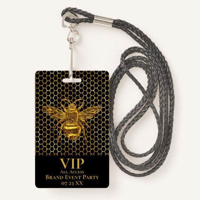 VIP Pass Elegantes Schwarzes Gold Ausweis (Vorderseite mit Schlüsselband)
