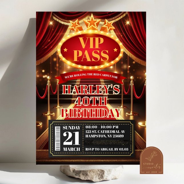 VIP Pass Glamour Premiere Hollywood Adult Geburtst Einladung (Von Creator hochgeladen)