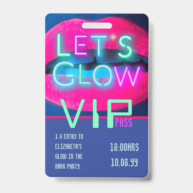 VIP Pass Glow in Dunklem Party Einzigartige INVITA Ausweis (Vorderseite)