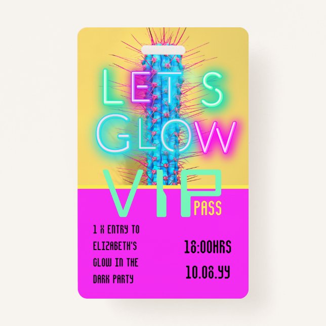 VIP Pass Glow in Dunklem Party Einzigartige INVITA Ausweis (Vorderseite)