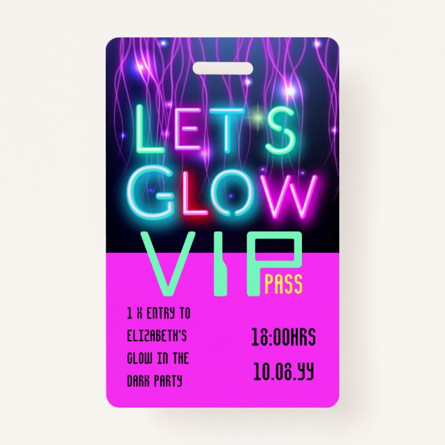 VIP Pass Glow in Dunklem Party Einzigartige INVITA Ausweis (Vorderseite)