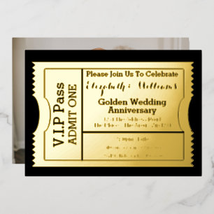 VIP Pass Golden Wedding Anniversary Ticket Folieneinladung