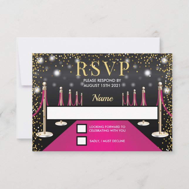 VIP-Pass Hollywood Rosa Teppich Geburtstag RSVP Karte (Vorderseite)