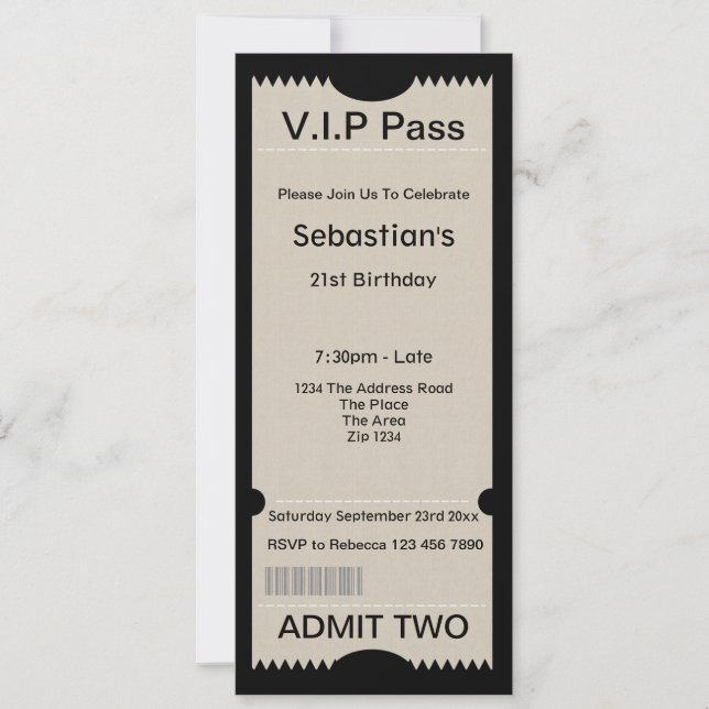 VIP Pass Party Eintrittskarte Einladung (Vorderseite)