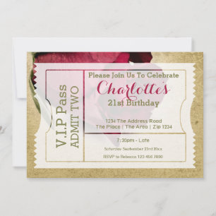 VIP Pass Party Ticket Rote Rose Einladung