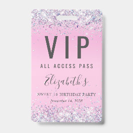 VIP Pass Pink Glitzer Sweet 16 Geburtstagsparty Ausweis