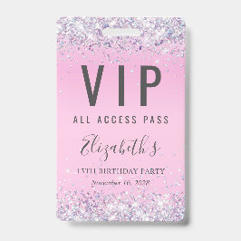 VIP Pass Pink Glitzern Birthday Party Ausweis