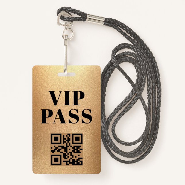 Vip Pass qr Code minimalistisches modernes Gold Ausweis (Vorderseite mit Schlüsselband)