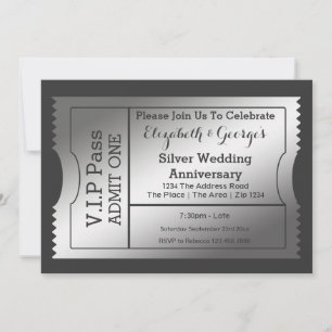 VIP Pass Silver Wedding Anniversary Ticket Einladung