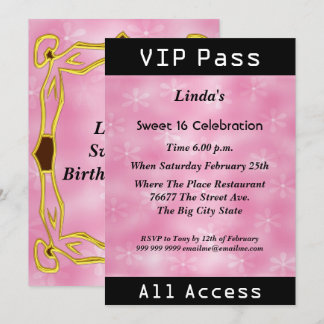 VIP Pass Sweet 16 Birthday Party Pink Einladung