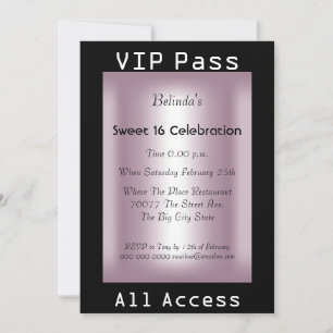VIP Pass Sweet 16 Geburtstagsparty Black Pink Einladung