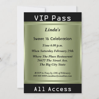VIP Pass Sweet 16 Geburtstagsparty Einladung