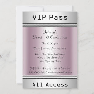 VIP Pass Sweet 16 Geburtstagsparty White Pink Einladung