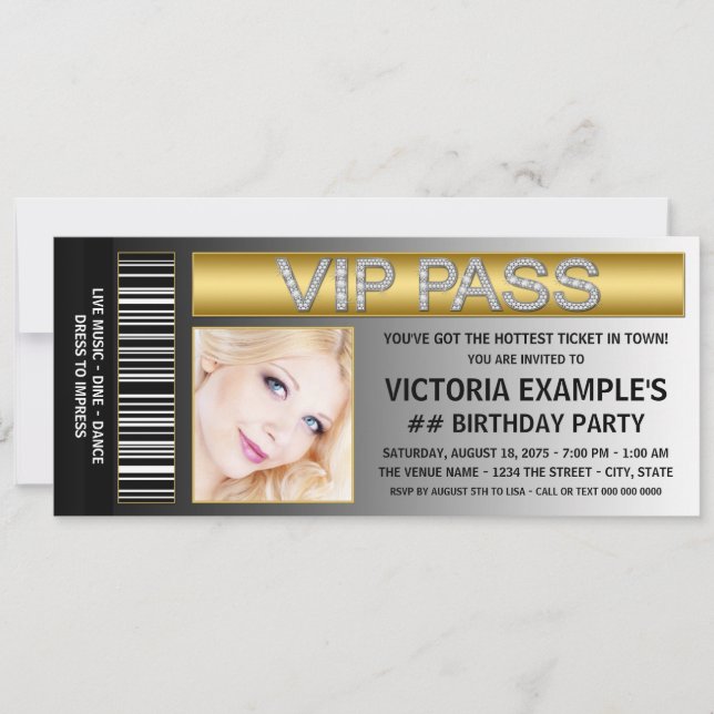VIP Pass Ticket Art Geburtstagsparty Einladung (Vorderseite)
