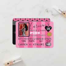 VIP Pink & Black Foto Geburtstagspartei Kreditkart