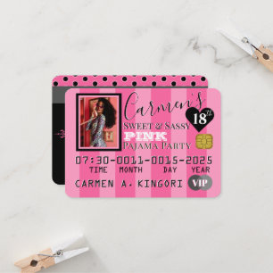 VIP Pink & Black Foto Geburtstagsparty Kreditkarte Einladung