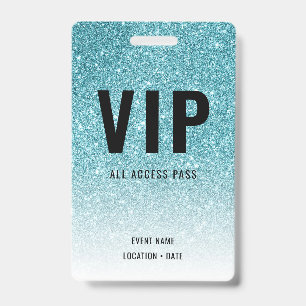 VIP Privates Event oder Konzert Blau Glitter Ausweis