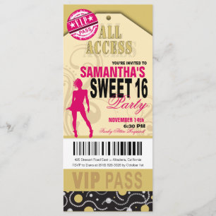 VIP Sweet 16 Ticket (fuschia khaki) Einladung