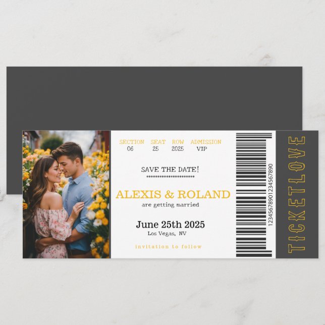 VIP-Ticket 1 Foto Save the Date Einladung (Vorne/Hinten)