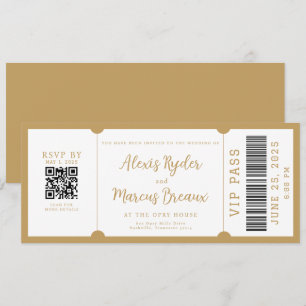 VIP Ticket Trendy Gold Wedding Einladung