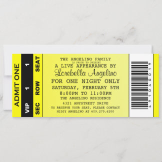 VIP-Ticket zum Geburtstag (Gelb) Einladung