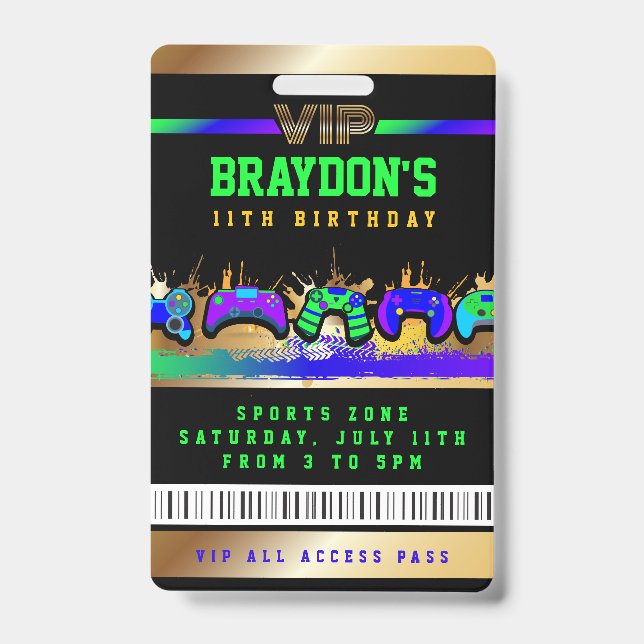 VIP VIDEO GAMER SPIEL ALLER ZUGRIFF Gold Pass Abze Ausweis (Vorderseite)
