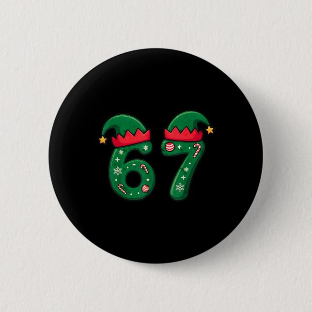 Viral 67 Weihnachts-Elfenhut 6 7 Trend-Meme Six Se Button (Vorderseite)