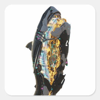 Viral Brainrot Shark Neon Aesthetic | Glitchcore Quadratischer Aufkleber