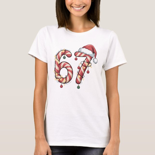 Viral Six Seven (6-7) Candy Cane Meme Christmas T-Shirt (Vorderseite)