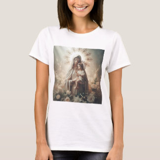 Virgen y Niño: Amor Divino en Serenidad Celestial T-Shirt