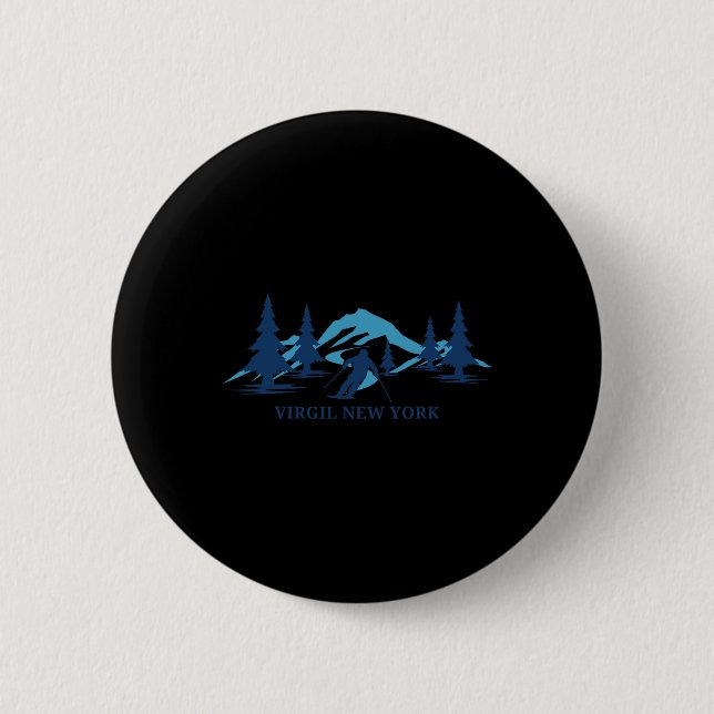 Virgil New York Ski Resort Skiing Skier  Button (Vorderseite)