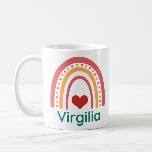Virgilia Name Vintag Boho Rainbow Kaffeetasse (Links)