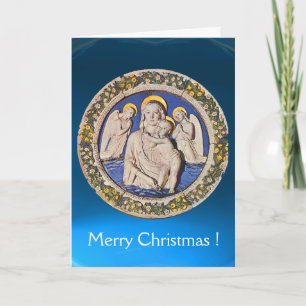 VIRGIN AND CHILD WITH ANGELS, Round Blue Sapphire Feiertagskarte
